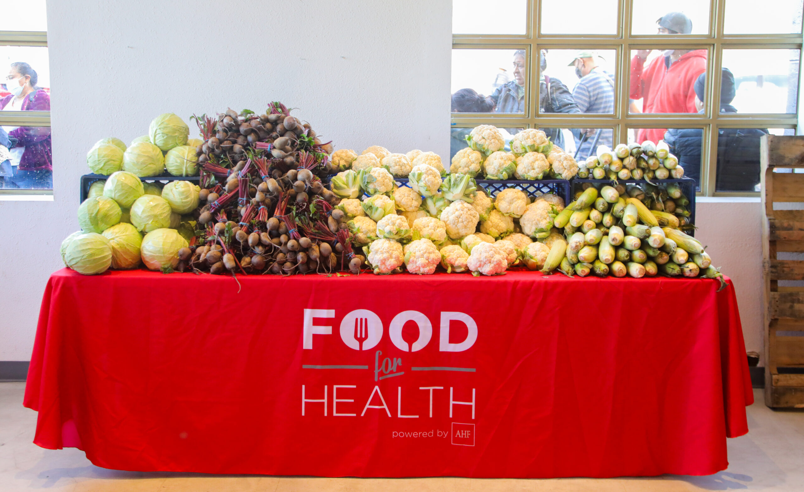 Fresh produce sitting on top of a Food For Health serving table