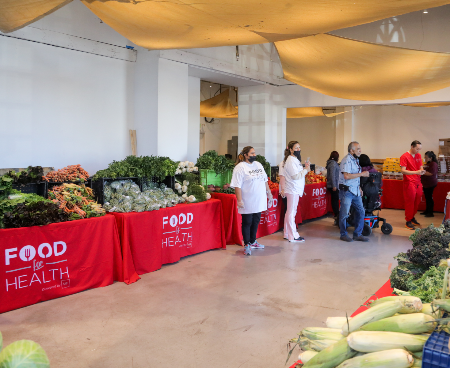 Fresh produce on several tables from Food For Health